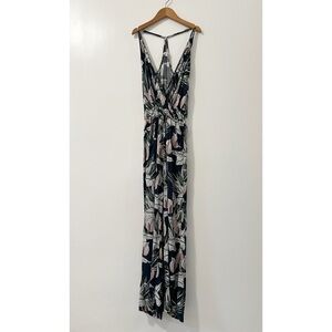On the Road Green Floral Leaf Print Jumpsuit Size XS